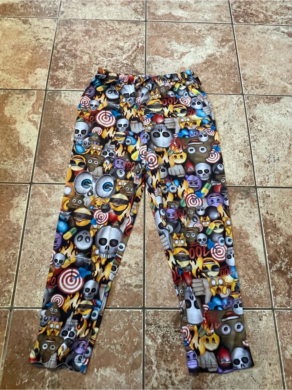 Emoji Men's Pajama Pants L Multicolor Graphic Print Polyester Knit Elastic